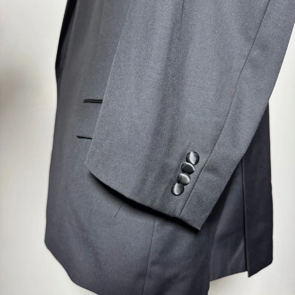 Michael Kors Tuxedo Suit‎ Mens 60R W52xL24 Black Solid Peak Lapel Formal Wedding